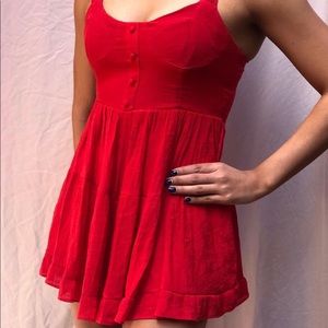 red dress with shorts underneath